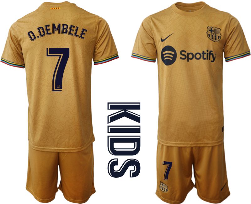 Youth 2022-2023 Club Barcelona away yellow #7 Soccer Jersey